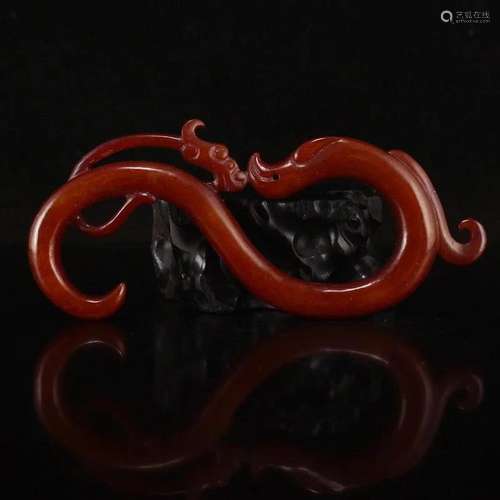 Vintage Hetian Jade Dragon Phoenix Pendant