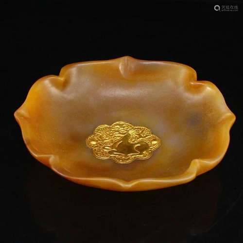 Vintage Chinese Gilt Gold Agate Brush Washer