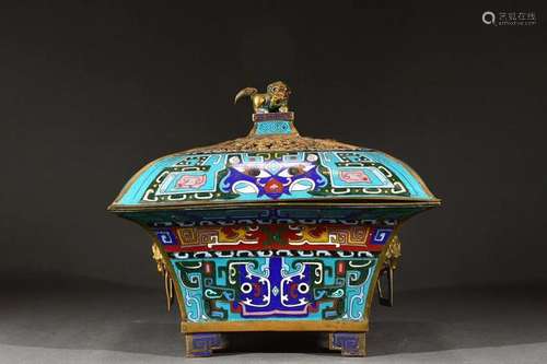 Bronze Cloisonne Gluttonous Lidded Incense Burner