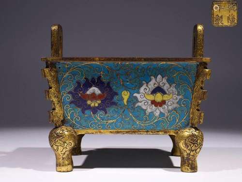 Qing Dynasty Qianlong Period - Cloisonne 'Lotus' Squ...