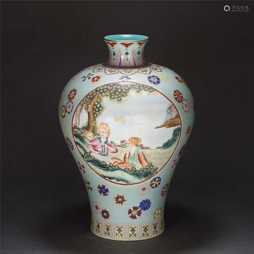 A CHINESE FAMILLE ROSE PORCELAIN FIGURES STORY VASE