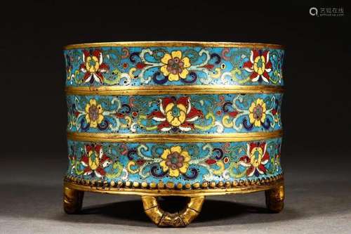 Qing Dynasty Qianlong Period - Bronze Cloisonne Floral