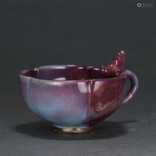 A CHINESE JUN TYPE GLAZE PORCELAIN SINGLE HANDLE CUP