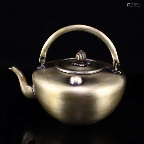 Chinese White Copper Handle Teapot