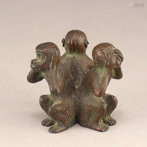 Vintage Chinese Red Copper Three Monkey Statue