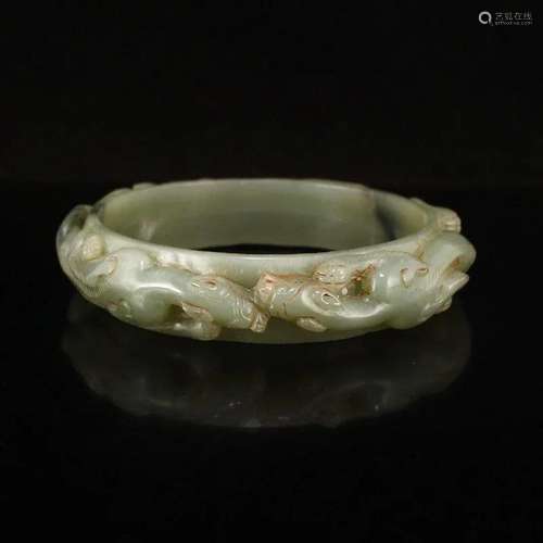 Chinese Hetian Jade High Relief Chi Dragon Arm Bracelet