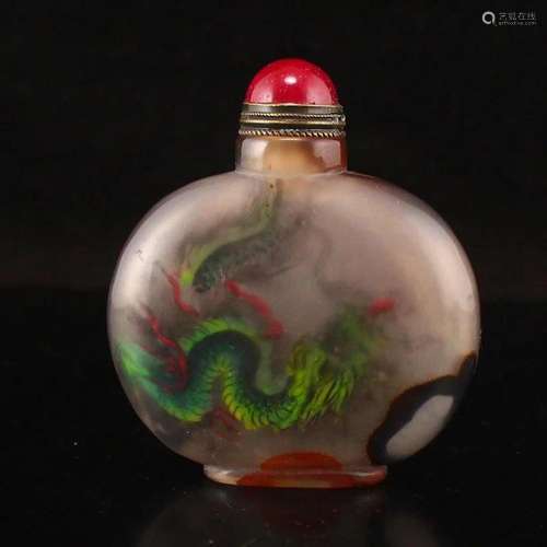 Vintage Agate Inside Painting Dragon Snuff Bottle