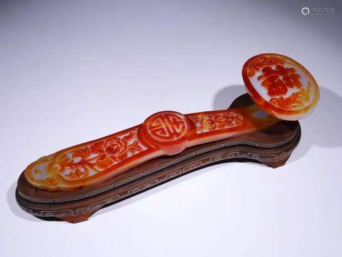 Qing Dynasty - Agate Floral Ruyi Ornament