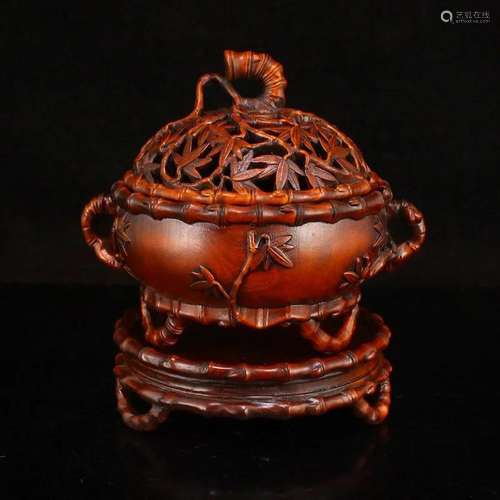 Openwork Boxwood Wood Bamboo Sculpt Incense Burner