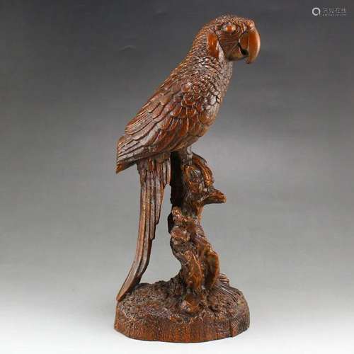 Vintage Chinese Boxwood Wood Parrot Statue