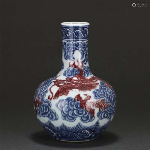 A CHINESE BLUE AND WHITE UNDERGLAZED RED PORCELAIN DRAGON PA...