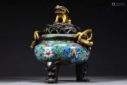 Qing Dynasty Kangxi Period - Bronze Cloisonne Dragons