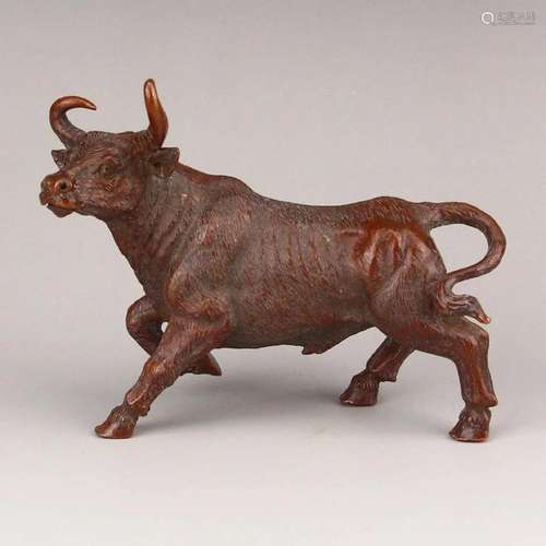 Vivid Chinese Red Copper Fortune Ox Statue