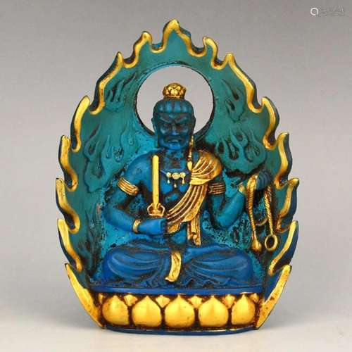 Gilt Gold Blue Peking Glass Buddhism Figure Statue