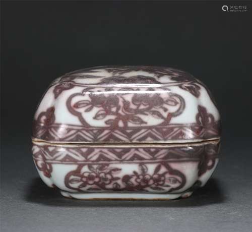 A CHINESE RED UNDER GLAZE PORCELAIN LIDDED BOX