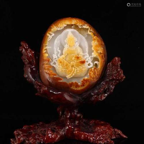 Superb Xinjiang Hetian Zi Jade Yellow Jambhala Statue