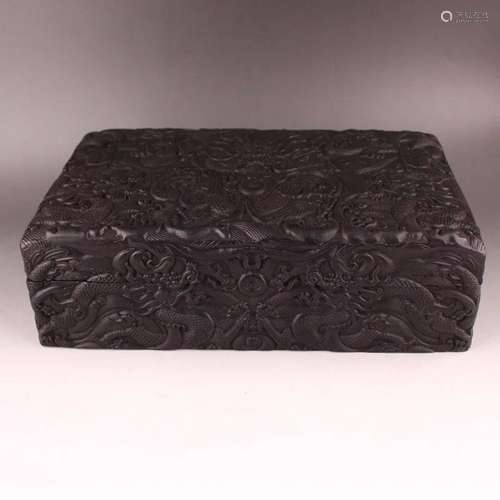 Chinese Zitan Wood Low Relief Dragon Design Jewelry Box