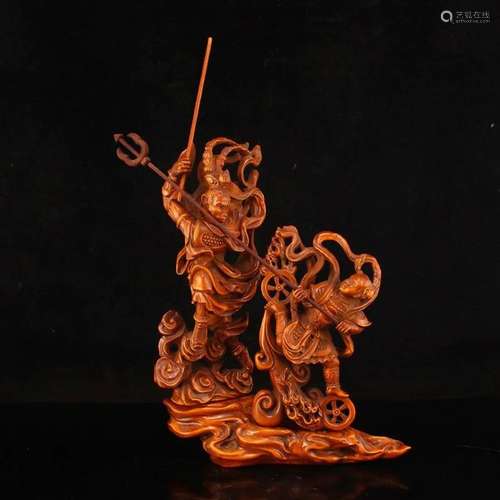 Chinese Boxwood Wood Carved Mythological Figure Statue