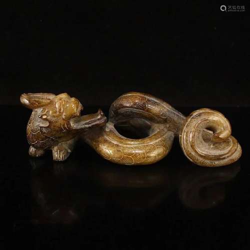 Vintage Chinese Hetian Jade Fortune Dragon Statue