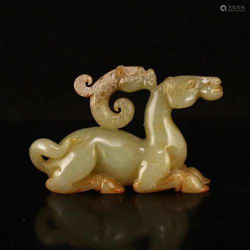 Vintage Chinese Hetian Jade Horse & Dragon Statue