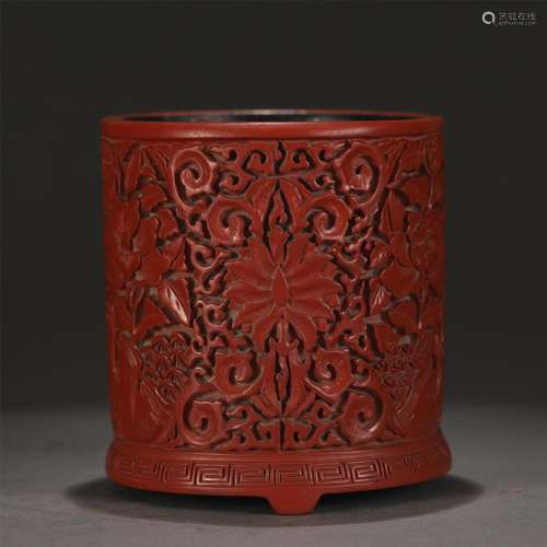 A CHINESE TIXI LACQUER BRUSH POT