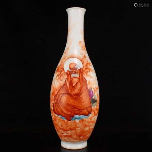 Iron Red Glaze Buddhism Arhat Design Porcelain Vase