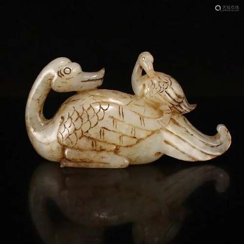 Hand Carved Chinese Hetian Jade Double Swan Statue