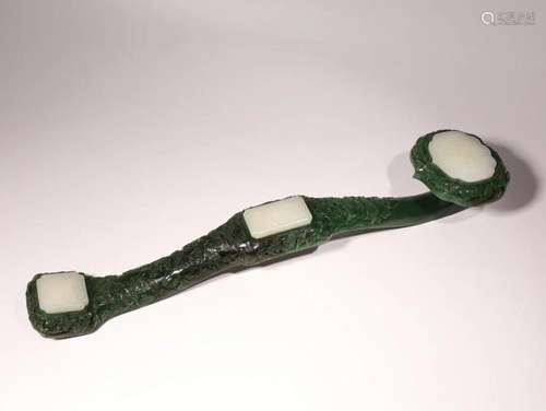 Qing Dynasty - Green Jade White Jade Embedded Landscape