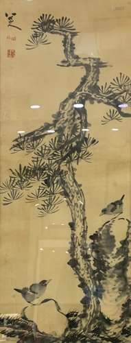 A CHINESE PAINTING OF BIRDS AND PINE TREE