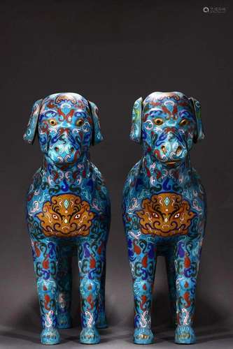 Bronze Cloisonne dog Ornament Pair