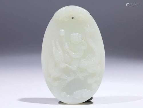 Qing Dynasty - White Jade Boy Dragon Plaque