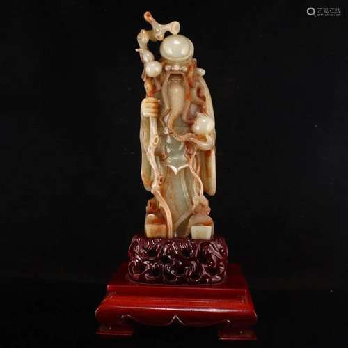 Qing Dynasty Hetian Jade Longevity Taoism Deity Statue