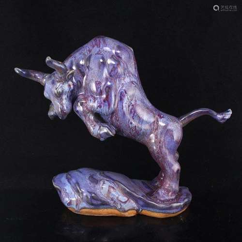 Chinese Variable Glaze Fortune Ox Porcelain Statue