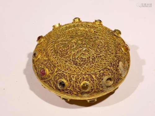 Gilt Silver Filigree Gems Embedded Buddha Lidded Box