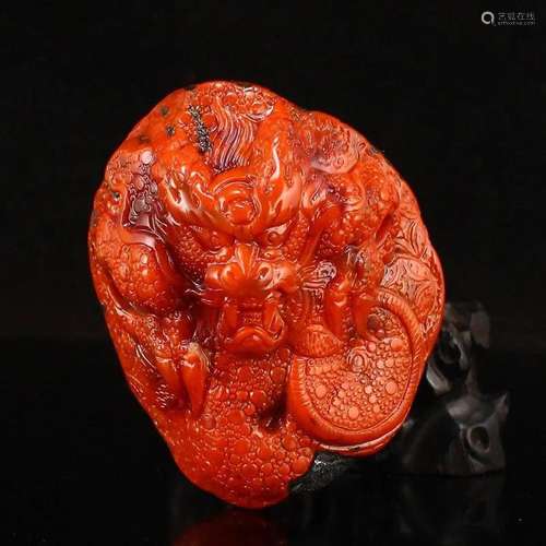 Chinese Natural Nanhong Agate Fortune Dragon Statue