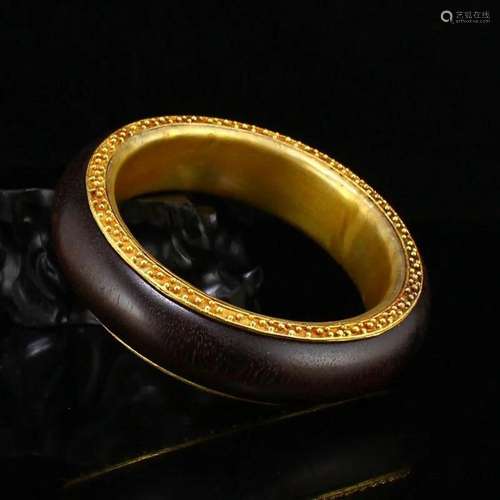 Chinese Qing Dynast Inlay Gold Edge Zitan Wood Bracelet