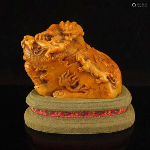 Qing Tianhuang Stone Low Relief Lucky Dragon Statue