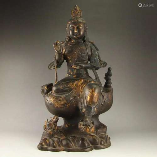 Vintage Chinese Gilt Gold Bronze Kwan-yin Statue