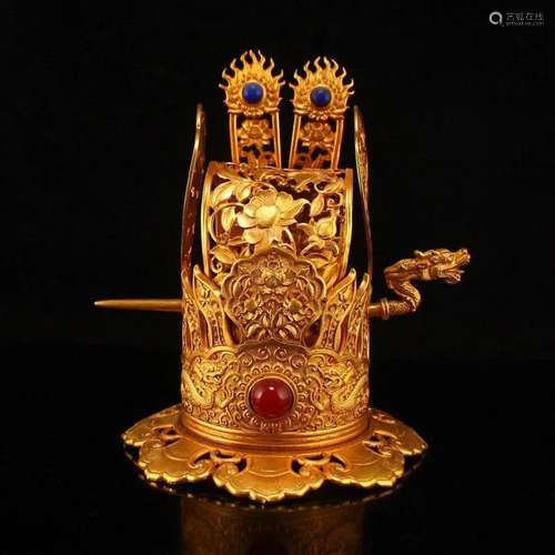 Gilt Gold Red Copper Inlay Gem Lucky Dragon Crown