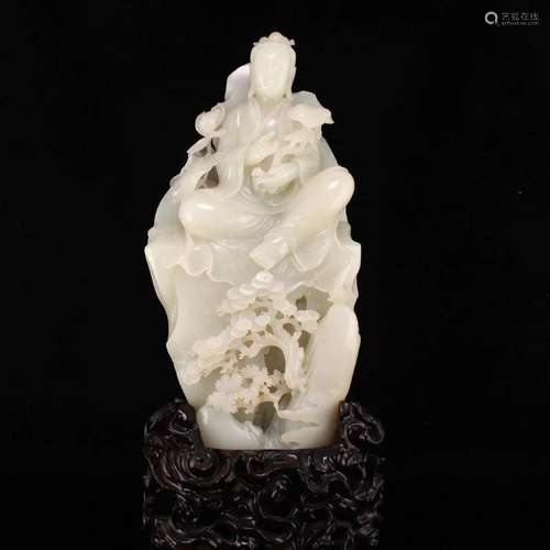 Superb Chinese Qing Dy Hetian Jade Ruyi Kwan-yin Statue