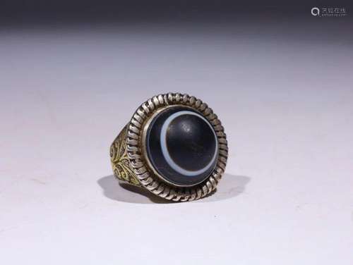 Gilt Silver Goat Eye Dzi Ring