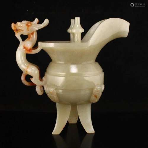 Vintage Chinese Hetian Jade Lucky Dragon Wine Cup