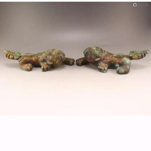 A Pair Vintage Chinese Bronze Divine Beast Statues