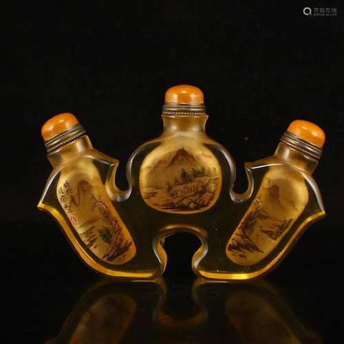 Peking Glass Inside Painting Conjoined Snuff Bottle