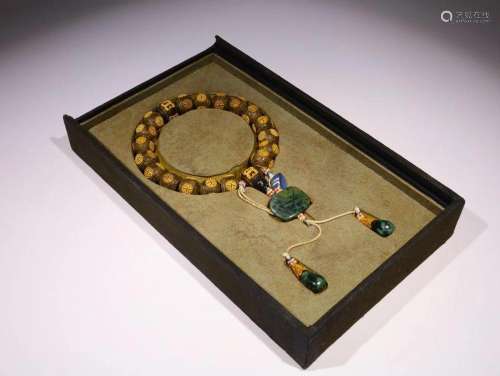 Qing Dynasty - Agarwood Gold Inlaid Bead Bracelet