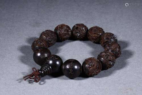 Late Qing Dynasty - Agarwood Dragon Bead Bracelet