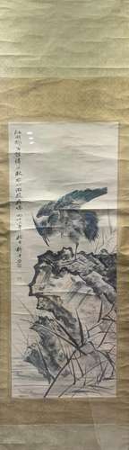 A CHINESE PAINTING OF BIRD ON STONE