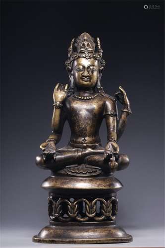 A CHINESE ALLOY BRONZE FIGURE OF GUANYIN BUDDHA STATUE