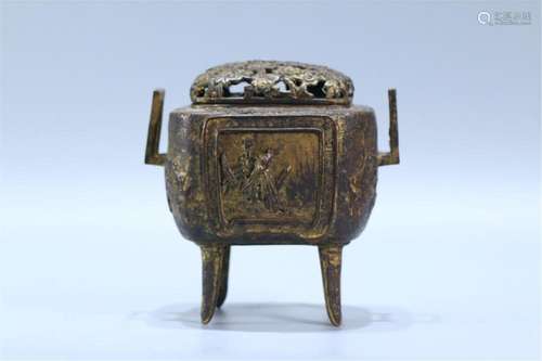 A CHINESE GILT BRONZE INCENSE CAGE