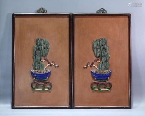 A PAIR OF CHINESE ROSEWOOD HANGED SCREENS